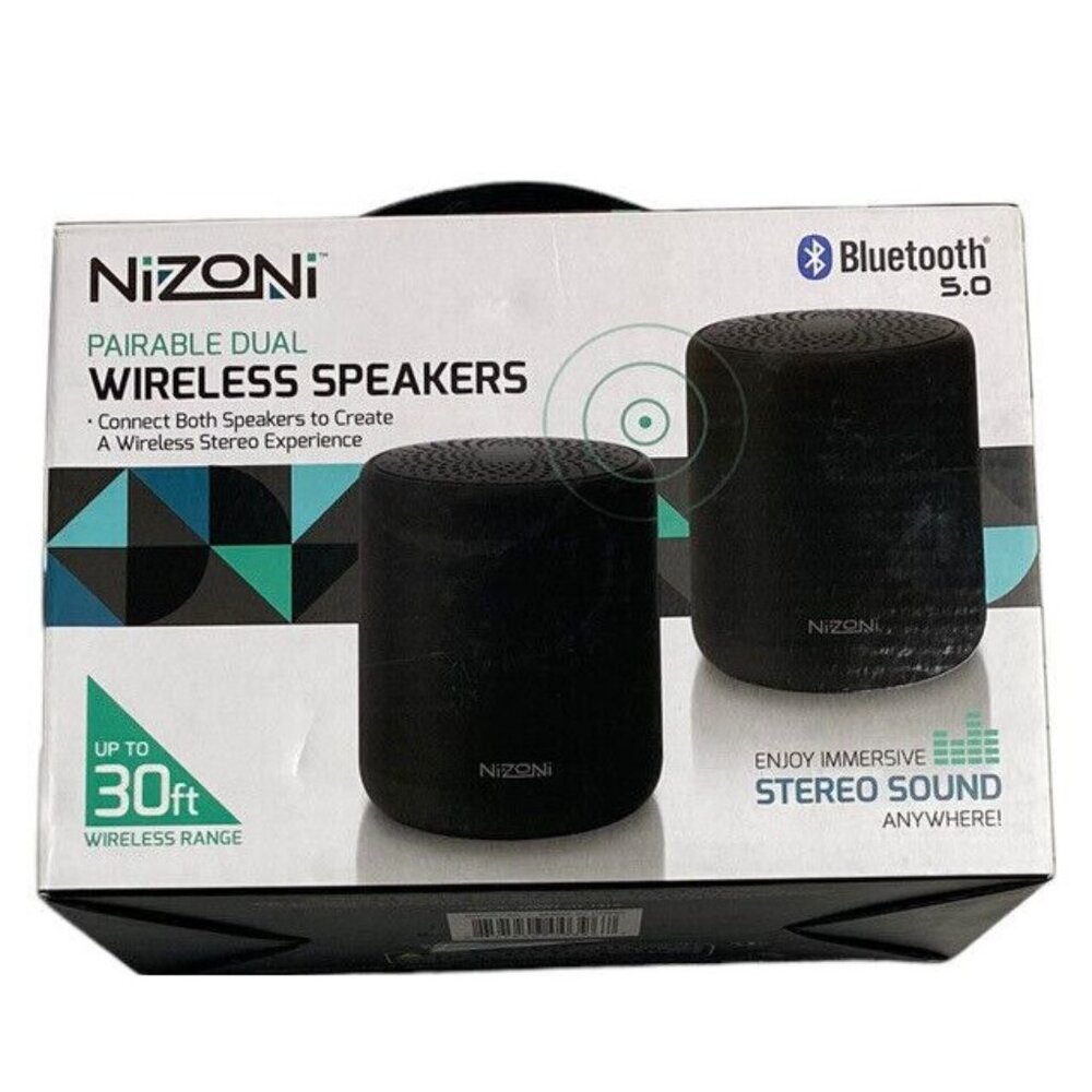 Nizoni Pairable Dual Wireless BT Stereo Speakers USB Rechargeable New In Box